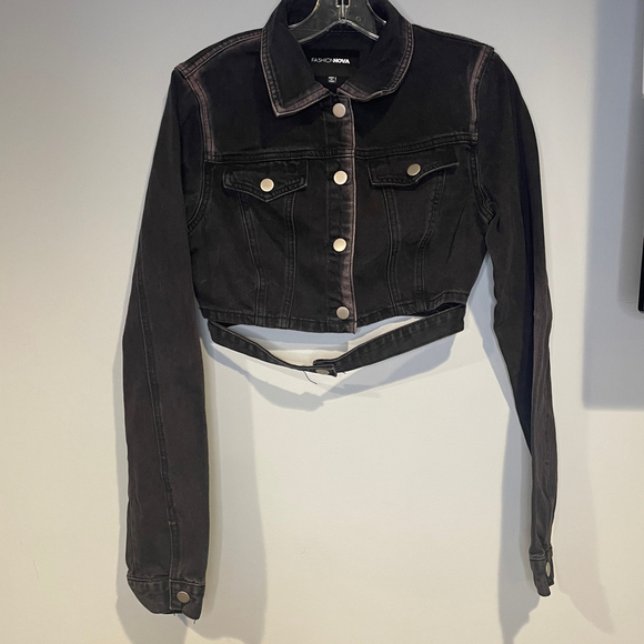 Fashion Nova Womens Crossing Your Mind Denim Jacket - Black/Red Size Small - Picture 3 of 11